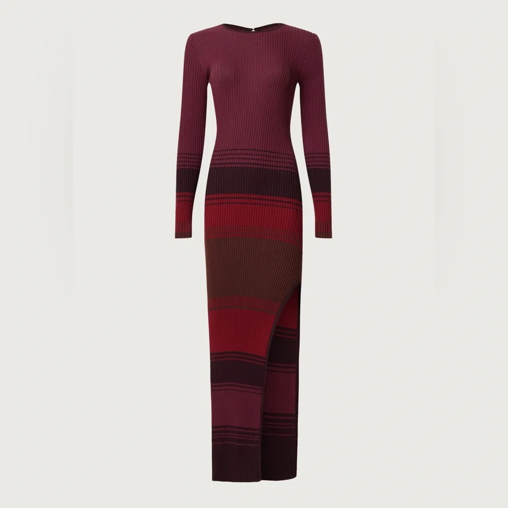 STAUD Ribbed Knit Dress in Berry and Plum - Picture 3 of 9